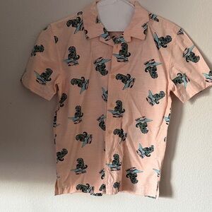 Peach Surfboard Dinosaur Print Kids' Button Down Shirt